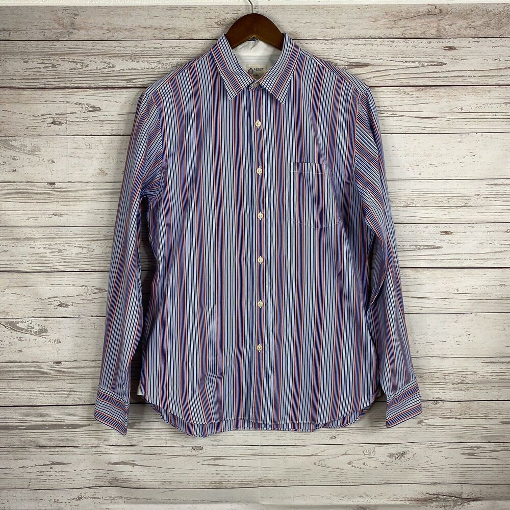 J.Crew Shirtings Mens Long Sleeve Button Down Shirt Sz M Blue Red White Striped